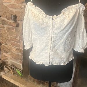 Astr Off-Shoulder White Eyelet Blouse